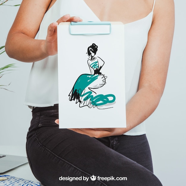 PSD Templates: Woman Holding Clipboard with Mock Design