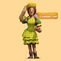 Free PSD woman holding typical festa junina hat 3d illustration