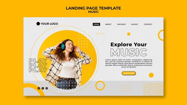woman listening to music landing page template