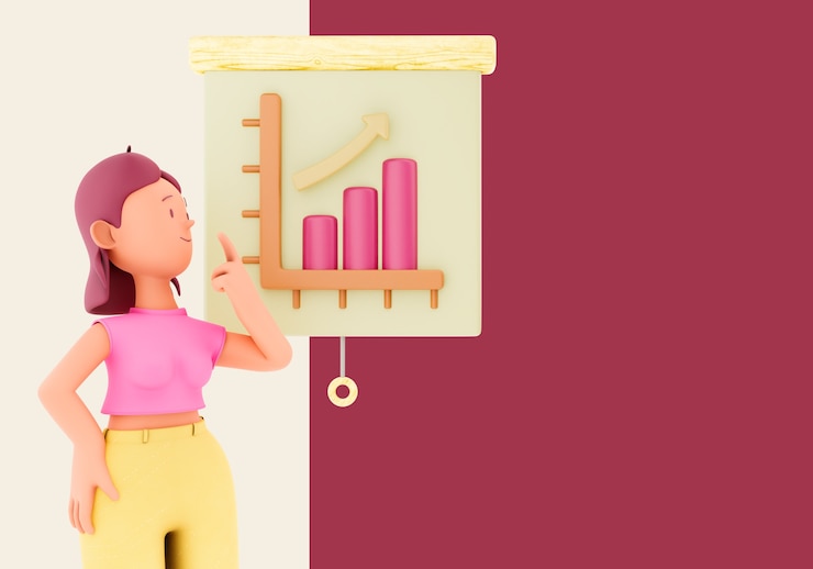 मुफ़्त PSD woman looking at pink chart