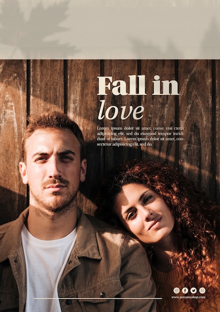 Woman and man on autumn vertical web template