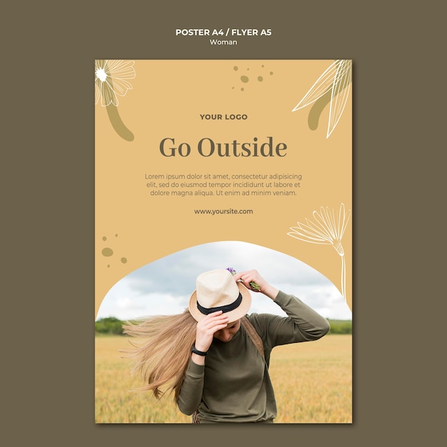 Free PSD woman outdoors flyer template