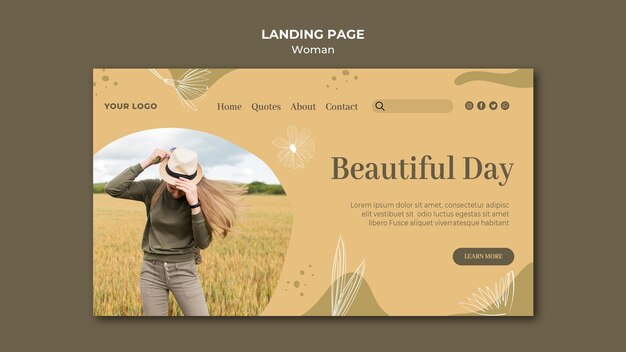 無料PSD 女性の屋外のランディングページ