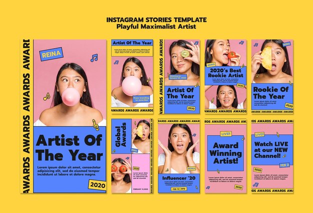 Woman playful maximalist artist instagram stories template