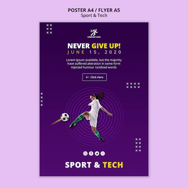 Woman playing football poster template