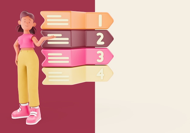 Free PSD woman pointing at colorful arrows