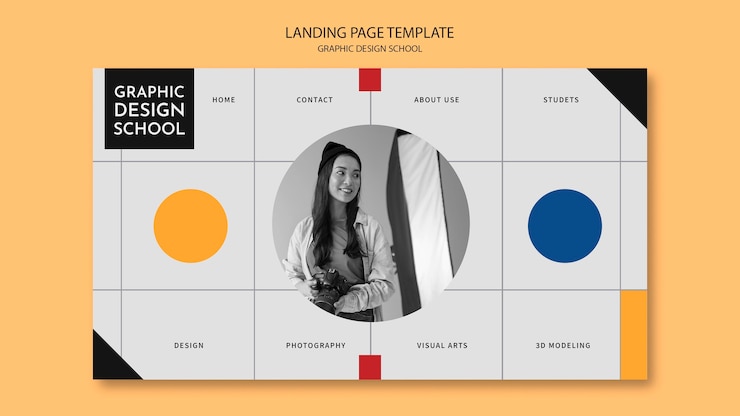 Free PSD woman taking a graphic design course landing page