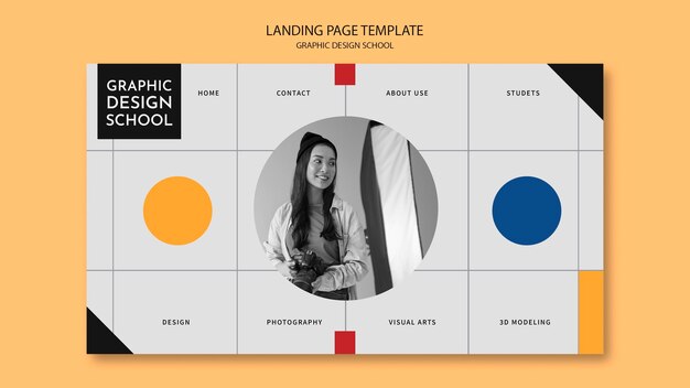 Woman taking a graphic design course landing page