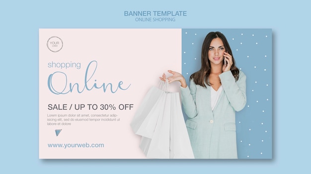 Free PSD woman talking on phone banner template