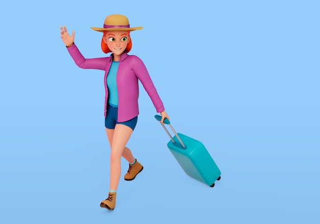 Free PSD woman traveling with baggage