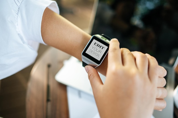 Woman using smart watch mockup