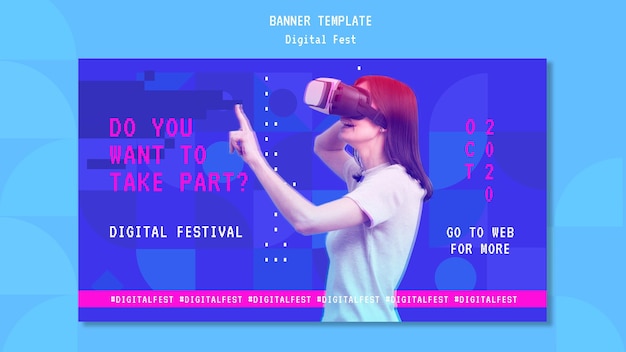 Free PSD woman using a virtual reality headset banner template