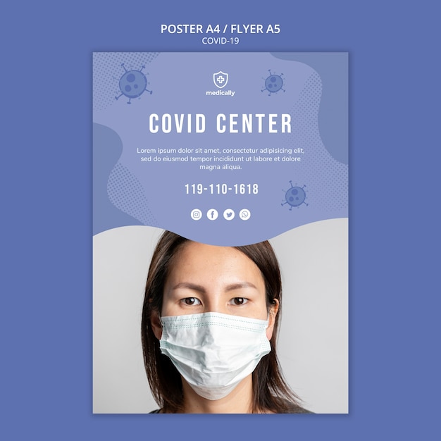 Woman wearing mask coronavirus flyer template
