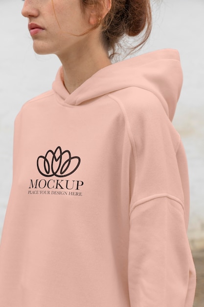 Woman wearing a mock-up hoodie