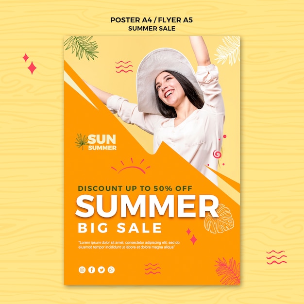 Woman wearing summer clothes sales flyer