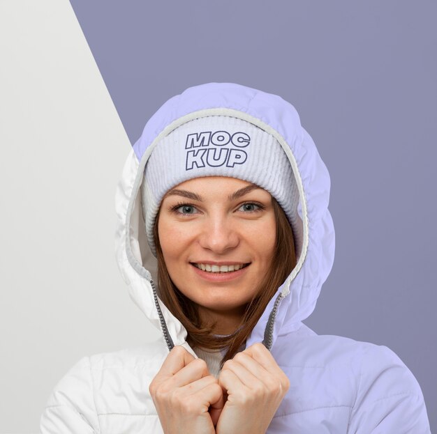 Woman wearing warm clothes close up Free Psd