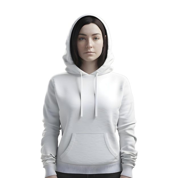 Free PSD woman in white hoodie isolated on white background 3d rendering
