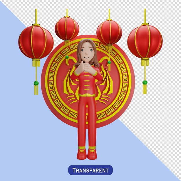 Woman with chinese dress in 3 d style happy chinese new year