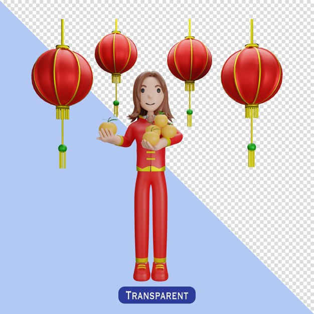 Woman with chinese dress in 3 d style happy chinese new year