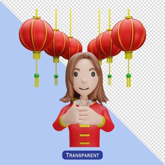 Woman with chinese dress in 3 d style happy chinese new year