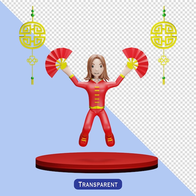 Woman with chinese dress in 3 d style happy chinese new year