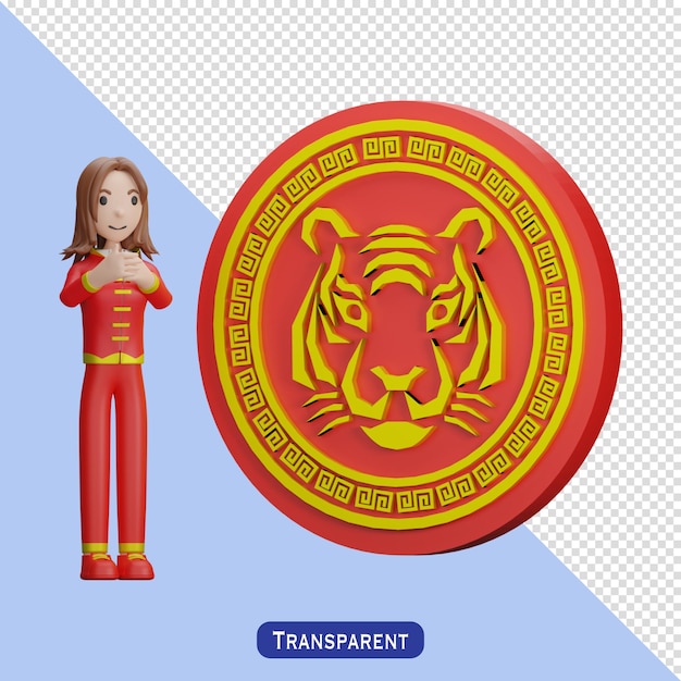 Woman with chinese dress in 3 d style happy chinese new year