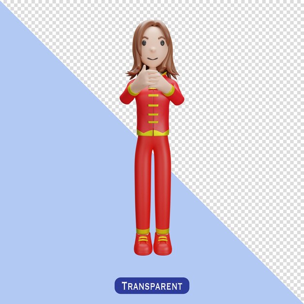 Woman with chinese dress in 3 d style happy chinese new year