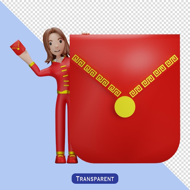 Woman with chinese dress in 3 d style happy chinese new year