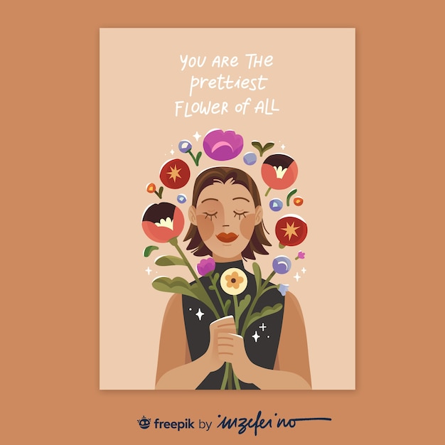 無料PSD 花のポスターを持つ女性