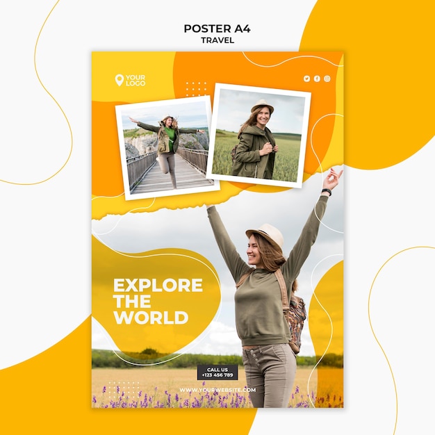 woman with hands in the air poster template