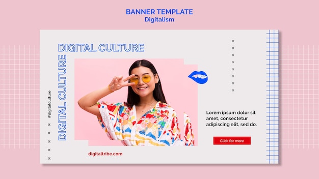 Free PSD woman with peace sign gesture digitalism banner