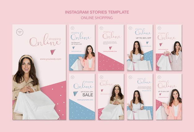 PSD gratuito donna con i sacchetti di shopping storie di instagram