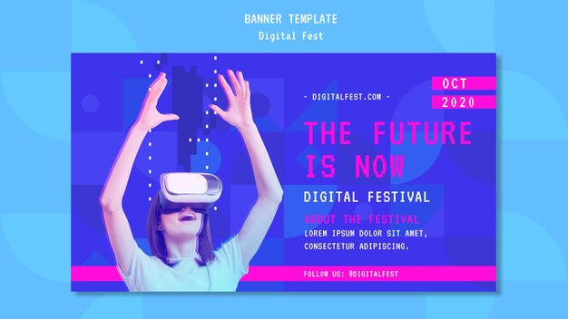 Vr 배너 웹 템플릿 가진 여자