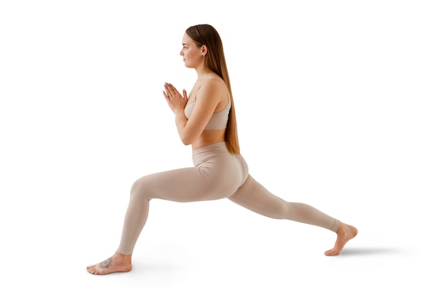 Woman in yoga position isolated