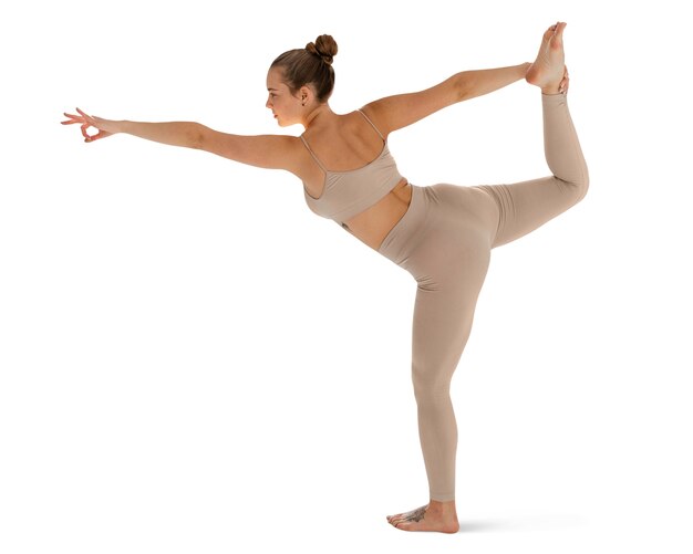 Woman in yoga position isolated