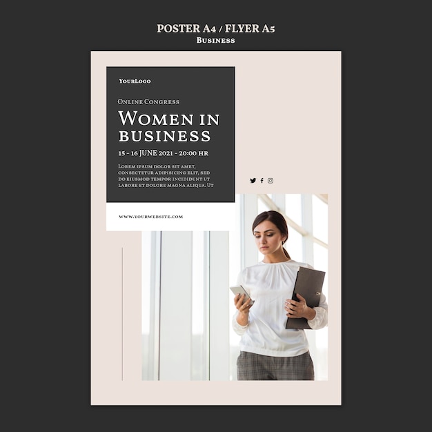 Women in business poster template free PSD download