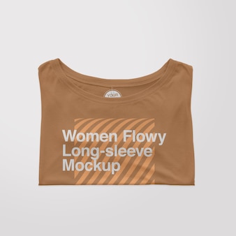 Женская струящаяся футболка свободного кроя в сложенном виде, мокап
