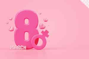 Free PSD women's day 8 march big text with heart banner event promotion sale mockup 3d pink background