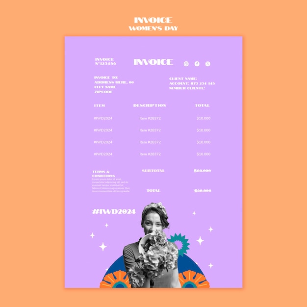 Free PSD women's day celebration invoice  template