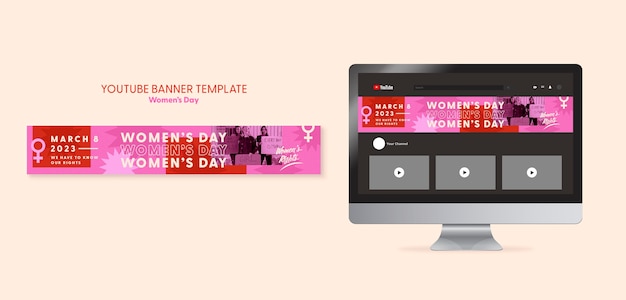 Modello di banner youtube per la celebrazione della festa della donna