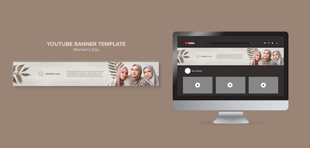 Бесплатный PSD Шаблон баннера youtube для празднования женского дня