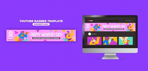 PSD gratuito banner di youtube per la celebrazione della giornata della donna