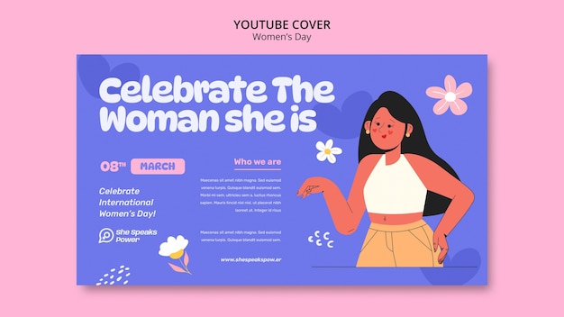 PSD gratuito modello di copertina di youtube per la celebrazione della festa della donna