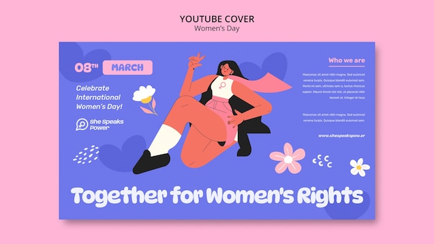 PSD gratuito modello di copertina di youtube per la celebrazione della festa della donna