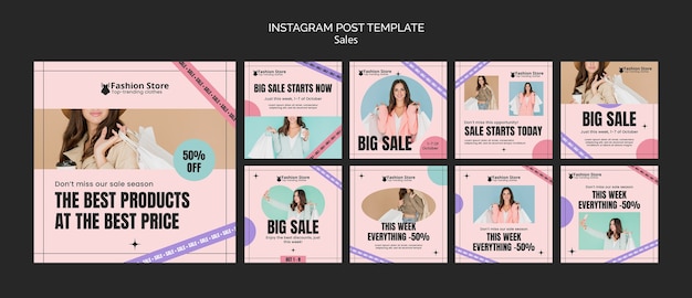Коллекция постов в instagram о распродаже женской моды