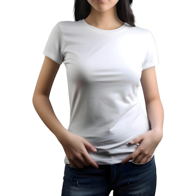 Women wearing blank white t shirt isolated on white background with clipping path