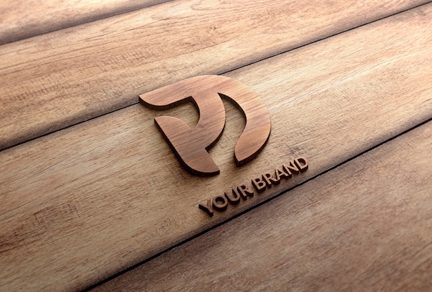 Wood logo effect mockup Free Psd