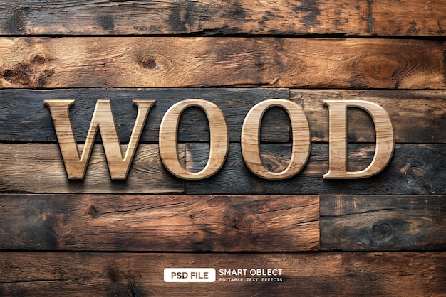 PSD gratuito effetto stile testo in legno