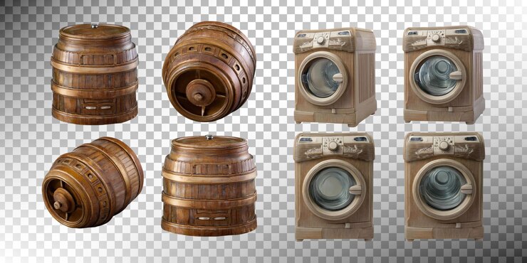 Free PSD wooden barrels and washing machines collection