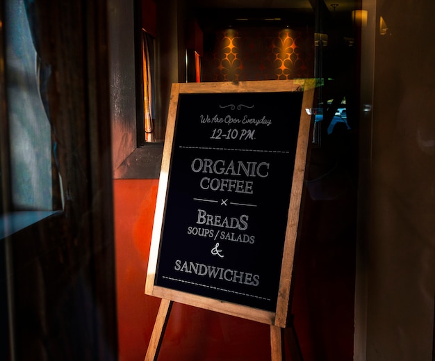 Wooden framed organic coffee board mockup